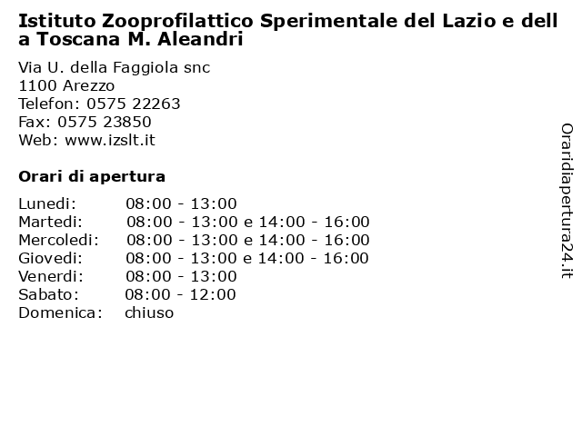 Orari di apertura Istituto Zooprofilattico Sperimentale del